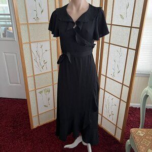 Chelsea28 Black Wrap Cocktail Midi Dress